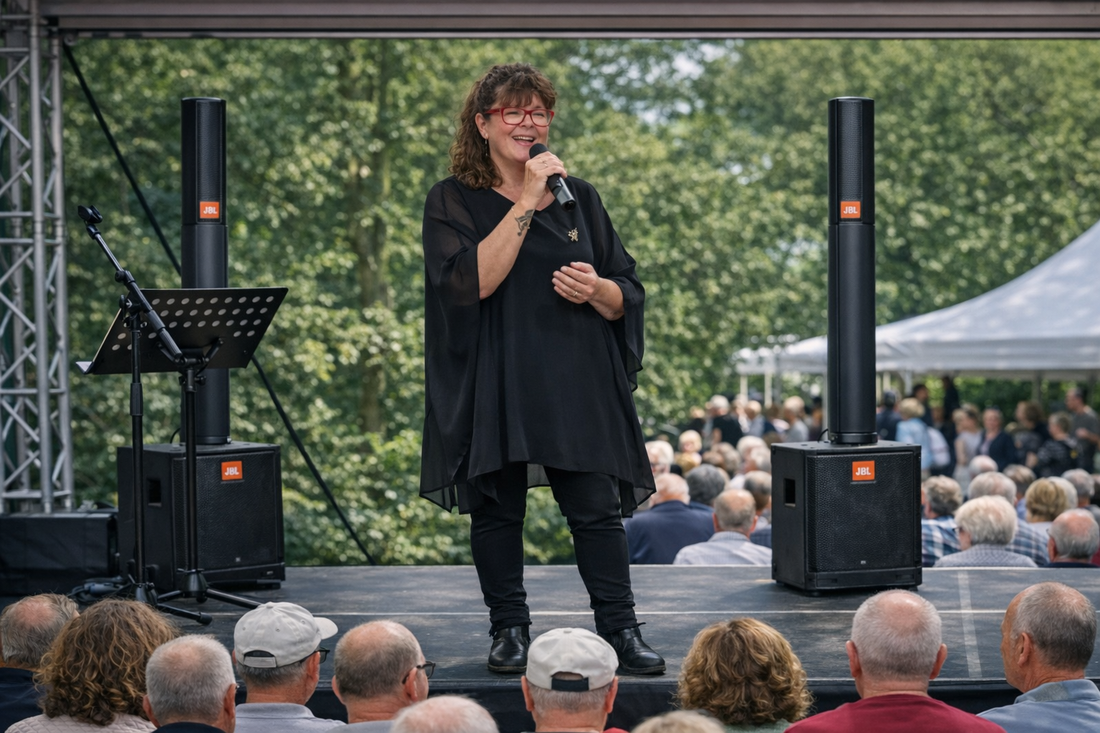 Kolom PA-systeem opgesteld voor optreden